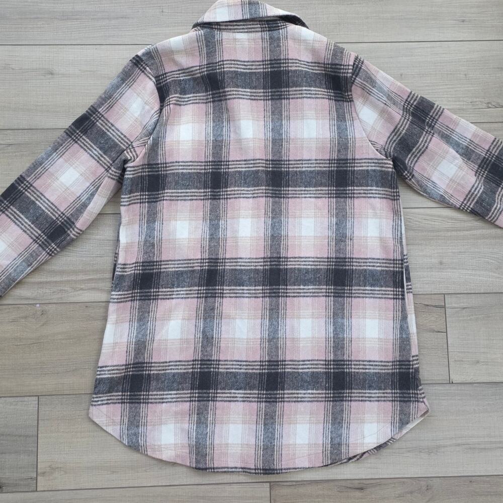 Melloday Long Flannel Open Cardigan Cream/Pink Plaid Jacket Women Plus Sz 1X - Picture 10 of 12